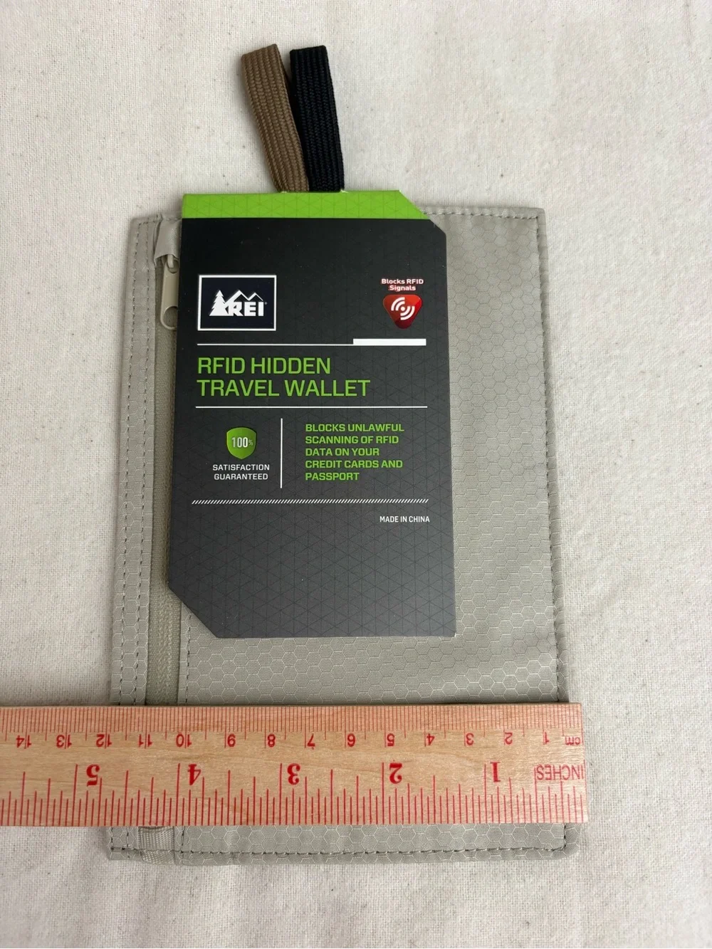 REI RFID Hidden Travel Wallet - Light Gray with Red Accent